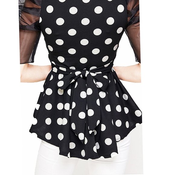 Retro Sheer Puff Polka Dot Blouse Top - Picture 7 of 7